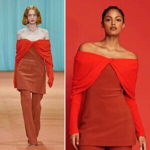 $725 BIANCA SPENDER RUNWAY Brick Red Crepe Dress – Size 2 Small